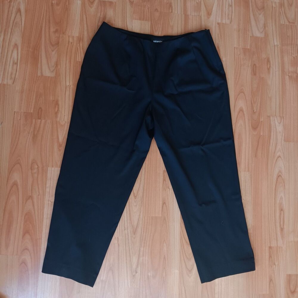 Eskandar Womens Wool Blend Black Trouser Pants Sz 4 Minimalist Lagenlook Capsule